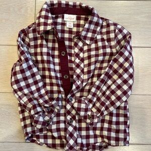 Cat & Jack Maroon and White Plaid Shirt EUC 24 months